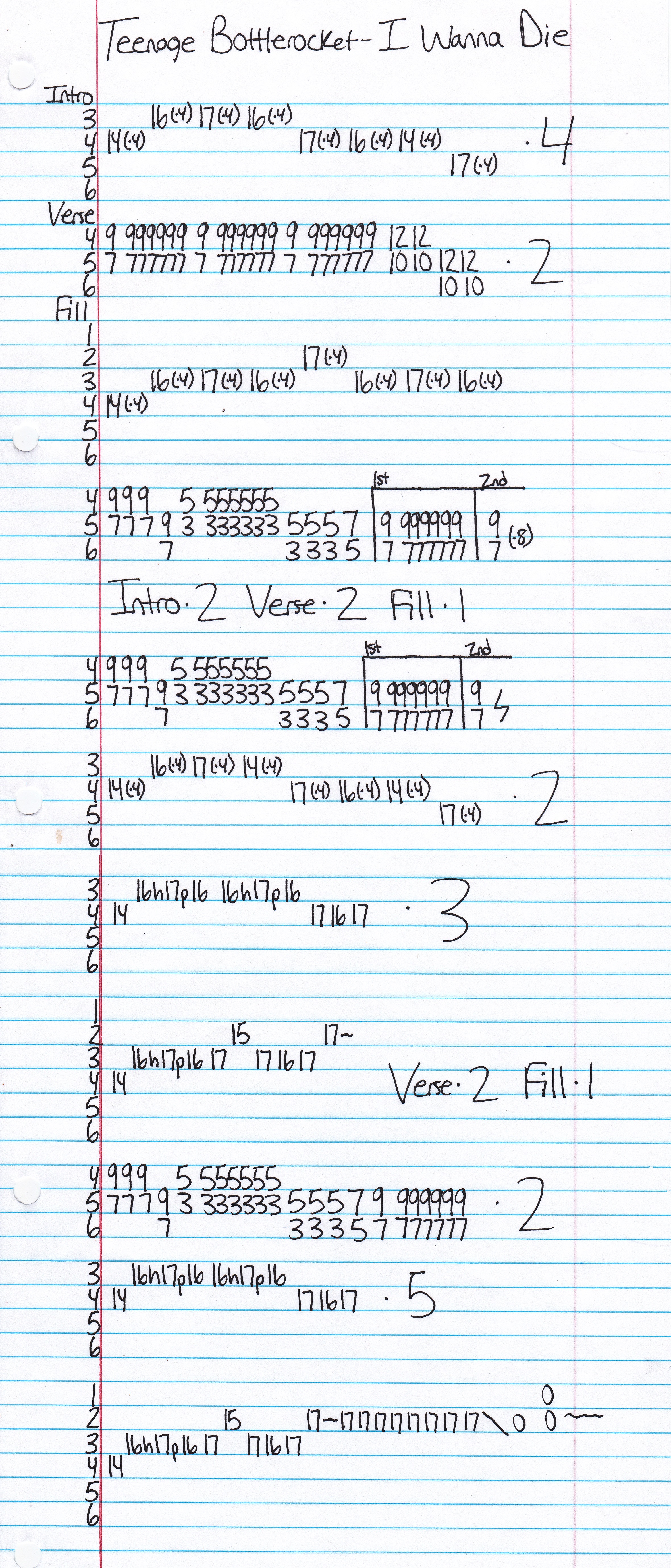 High quality guitar tab for I Wanna Die by Teenage Bottlerocket off of the album Tales From Wyoming. ***Complete and accurate guitar tab!***